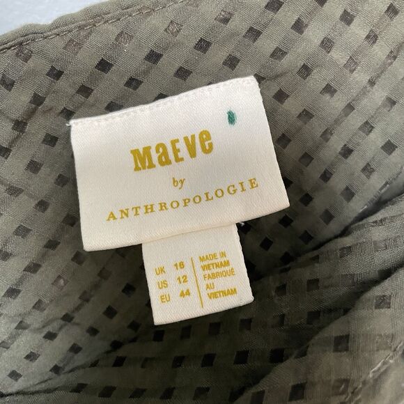 Maeve Anthropologie Crop Deep-V Blouse Waist Tie Green Women's Size 12 - Picture 13 of 13